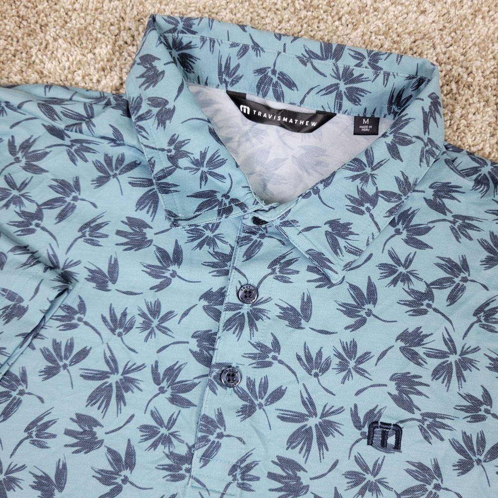 Travis Mathew Mens Medium Blue AOP Floral Performance Stretch Golf Polo SS